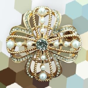 Rhinestone And Faux Pearl Brooch